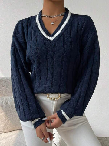 Ywenna pullover | afslappet stribet fletstrikket pullover til kølige dage