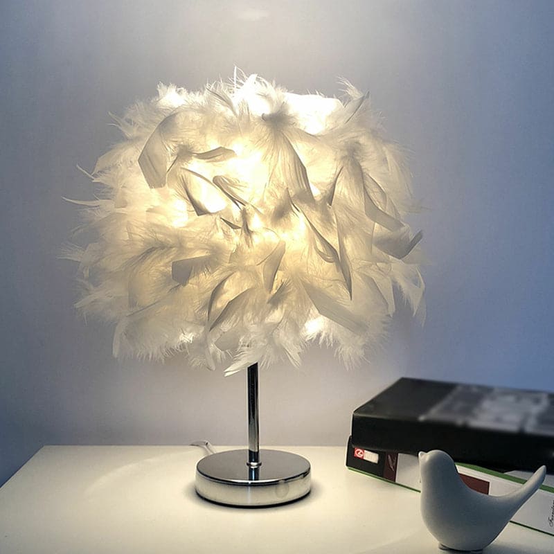 FeatherGlow - Perie Široká Guľatá Stolná Lampa
