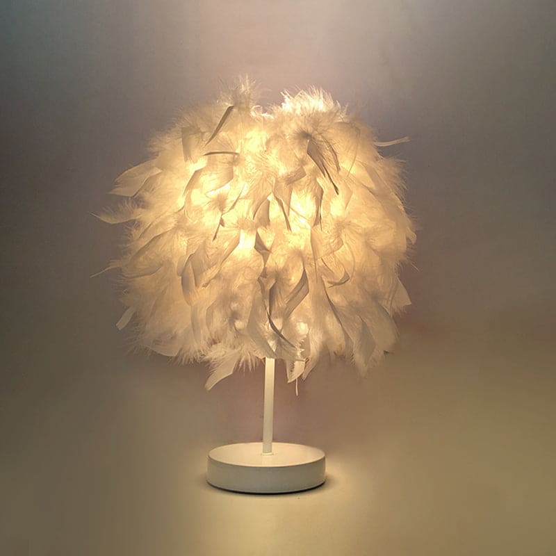 FeatherGlow - Perie Široká Guľatá Stolná Lampa
