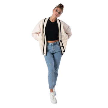 Modische zweifarbige Strickjacke mit Zopfmuster - Dwan