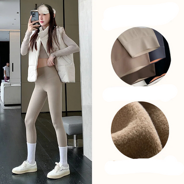 FleeceFit - Leggings in pile leggeri per donne con vita alta