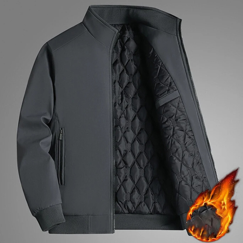 Jednofarebný zimný kabát s stojacím golierom pre mužov - Štýlový