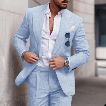 Devako Robin - lněný 2dílný svatební oblek plážová párty elegantní pro muže