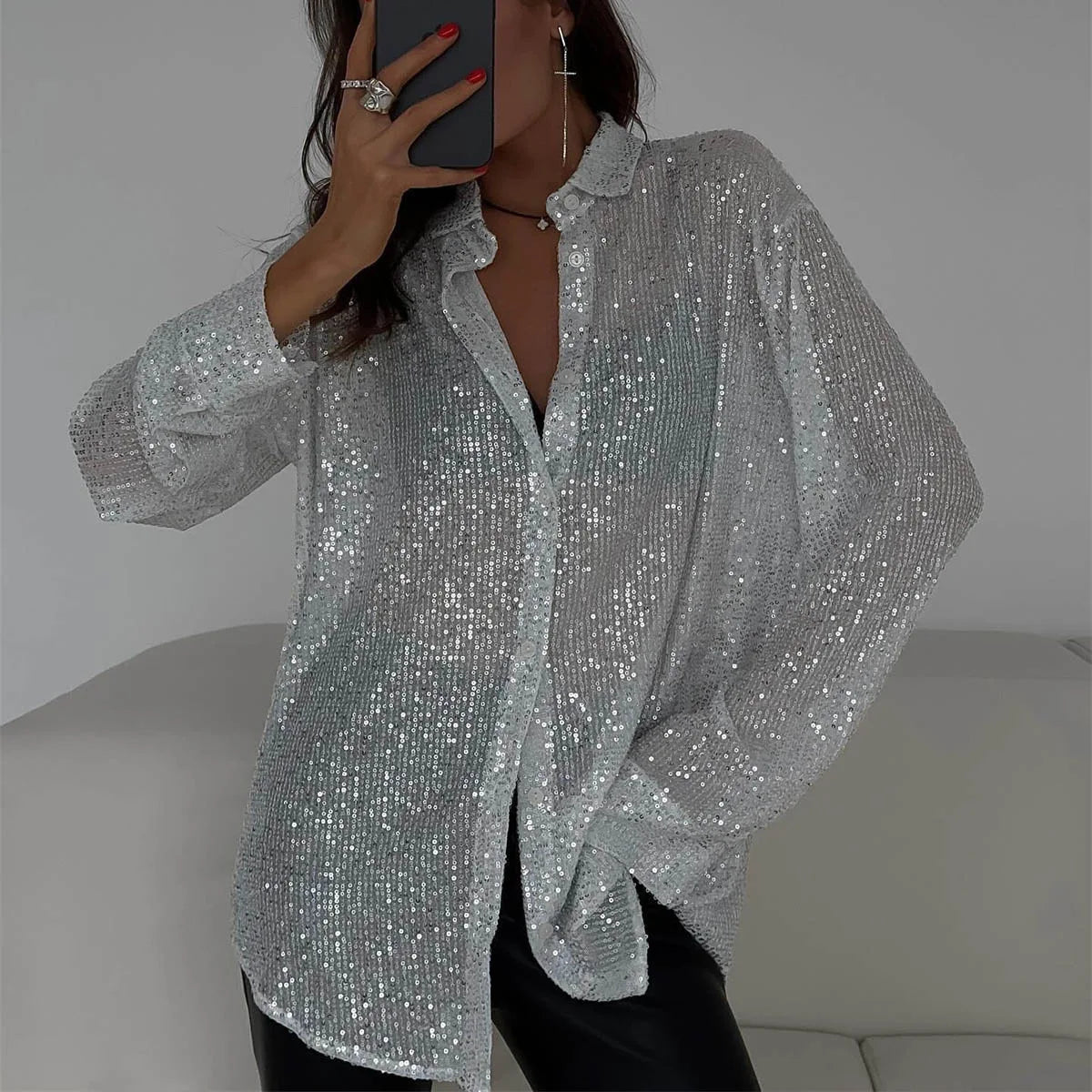 Ussina Bluse | Langärmelige Glitzerbluse für funkelnde besondere Anlässe