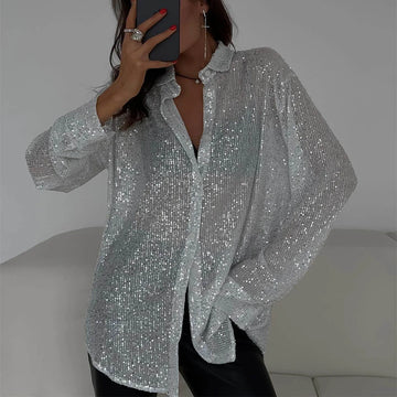 Ussina Bluse | Langärmelige Glitzerbluse für funkelnde besondere Anlässe