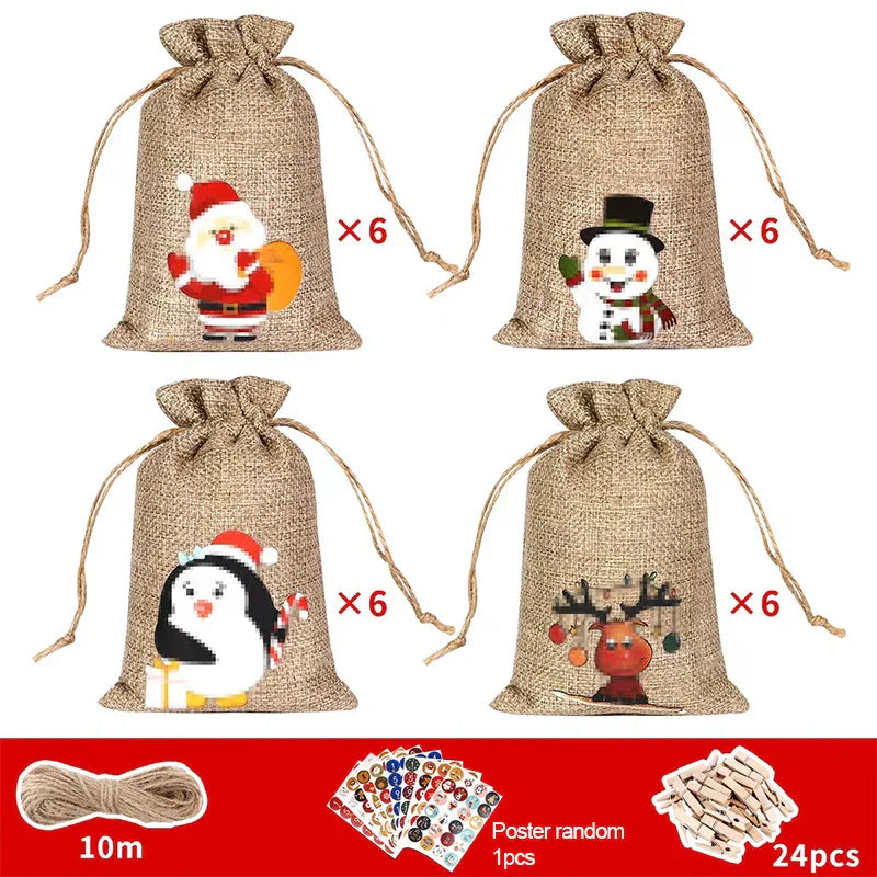 Festira – Adventný kalendár set s 24 darčekovými vrecúškami a nálepkami