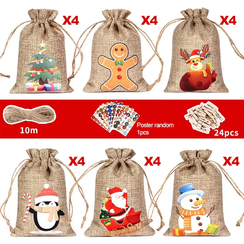 Festira – Adventný kalendár set s 24 darčekovými vrecúškami a nálepkami