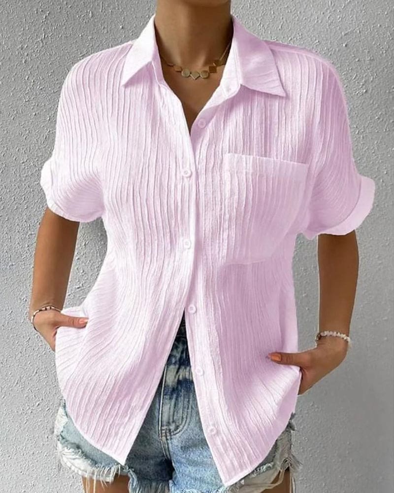 Devako Unifarbene Bluse mit kurzen Ärmeln und einer Tasche