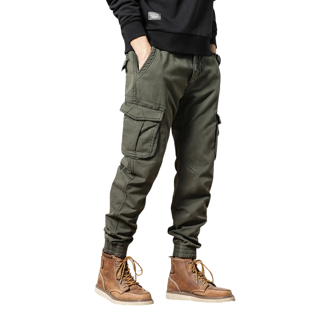 Zimné cargo nohavice pánske s fleecovou podšívkou, elastickým pásom, slim fit