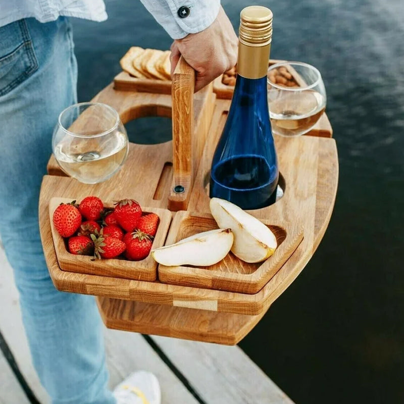Prenosný drevený piknikový vínny stôl – WineNest