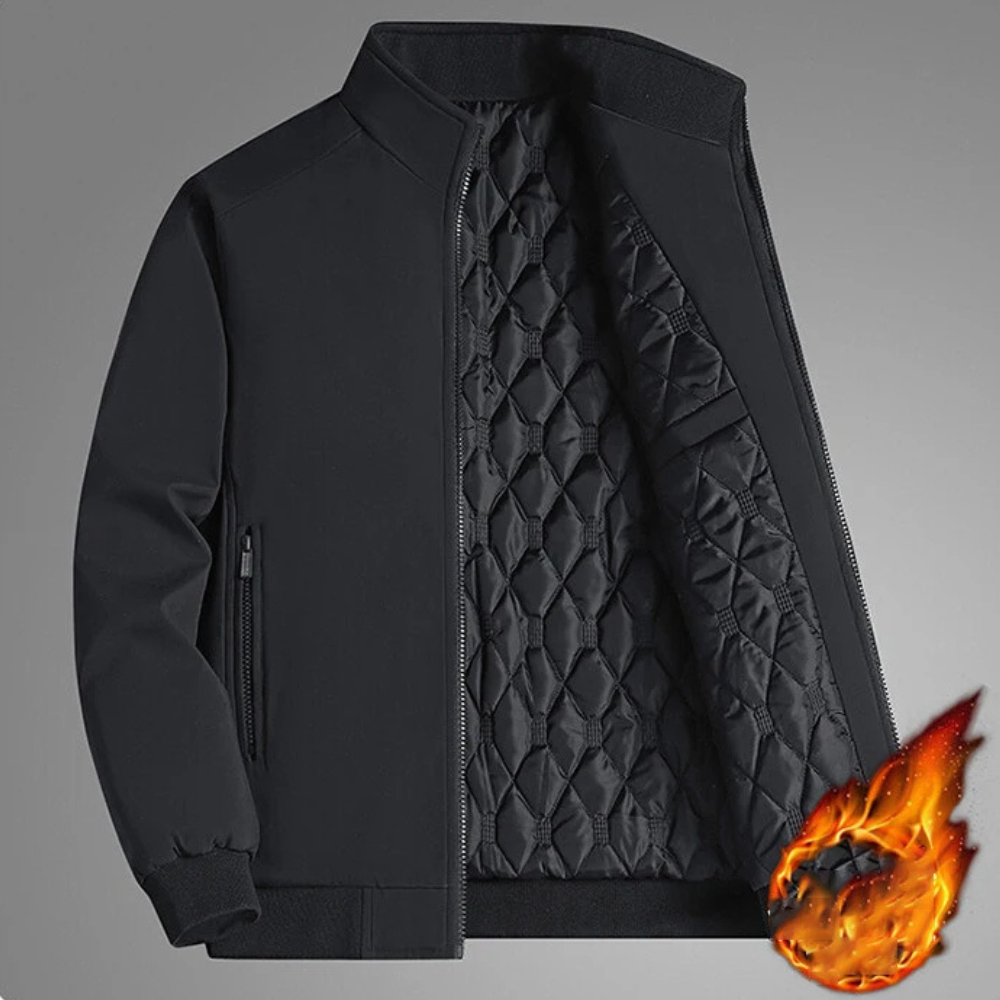 Jednofarebný zimný kabát s stojacím golierom pre mužov - Štýlový