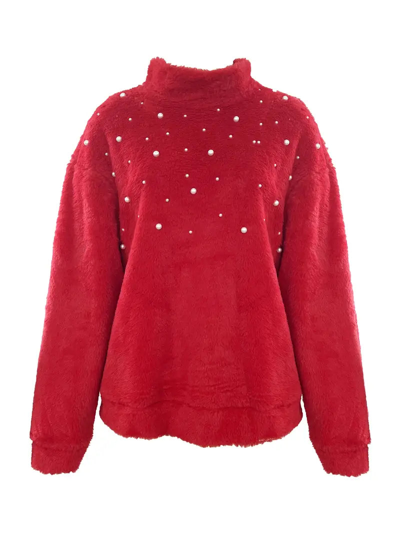 Ina flísový pulóver s perlami a okrúhlym výstrihom | Štýlová a pohodlná móda