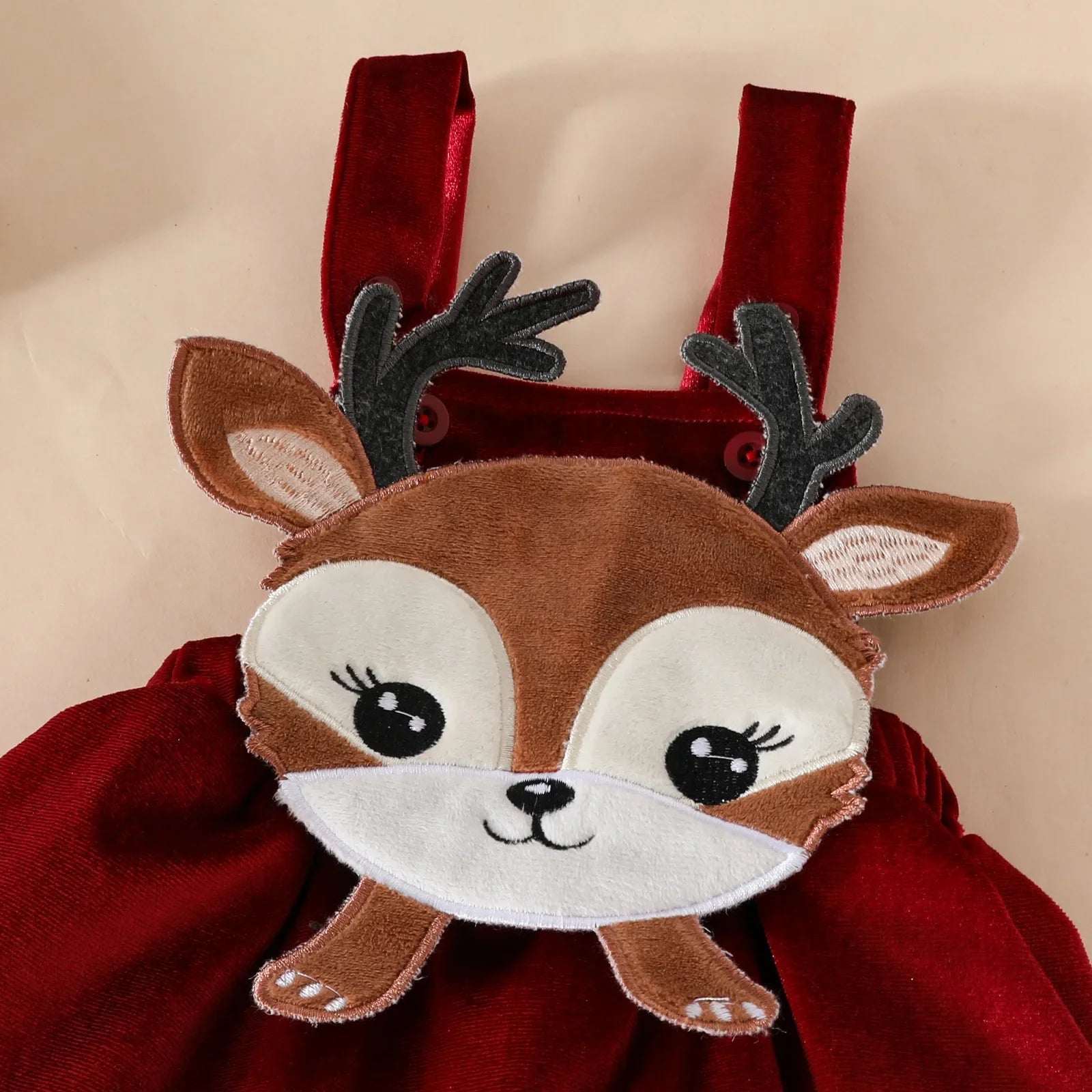 3-delige kerstoutfit voor babymeisjes met cartoonprint, jarreteljurkje en hoofdband 3