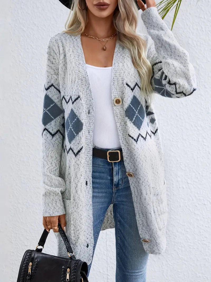 Samantha vesta s gombíkovým zapínaním a grafickým vzorom | Štýlová a pohodlná