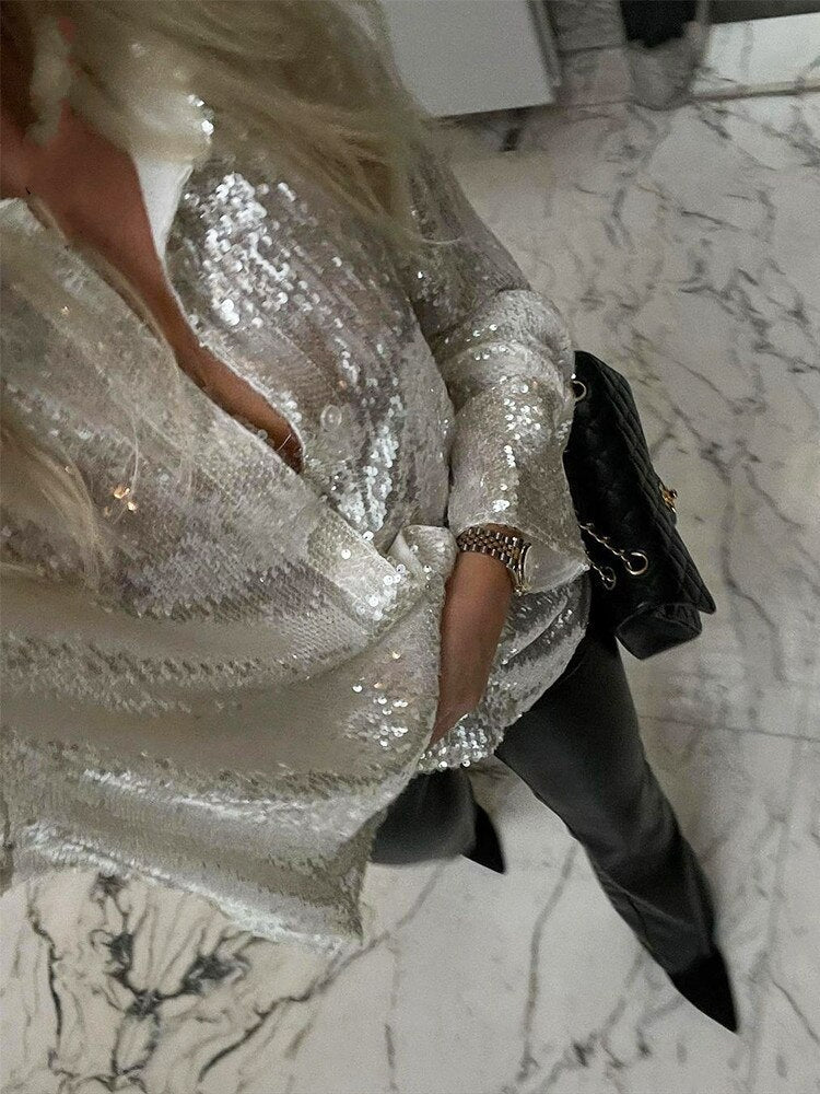 Oversized Glitzerbluse für Frauen – Glänzende Eleganz für Jeden Anlass