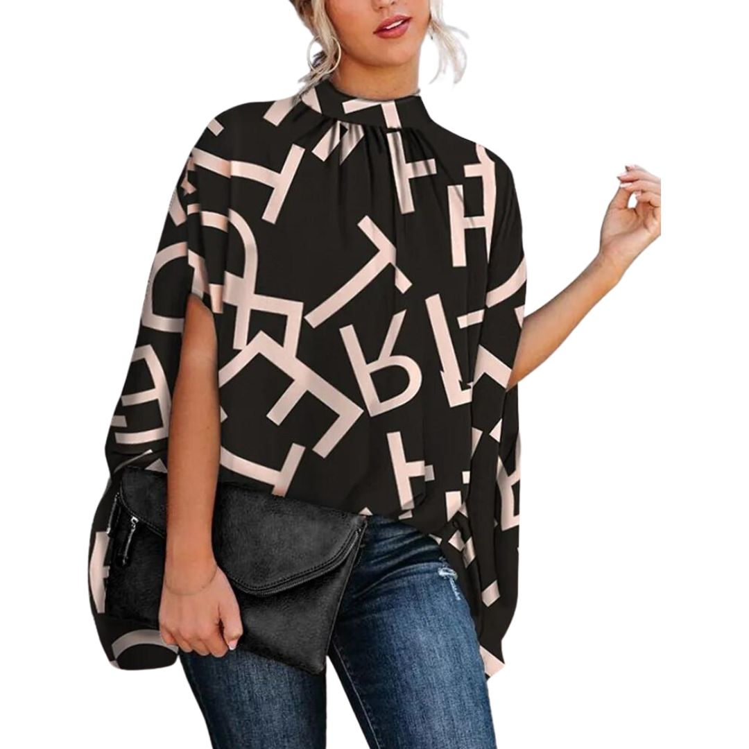 Genoveva Bluse – Abstrakte Prints und moderner Stehkragen