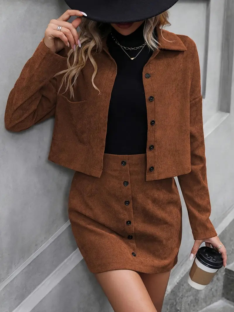 Drop Shoulder Bunda a vysoký pás sukne - Nessa