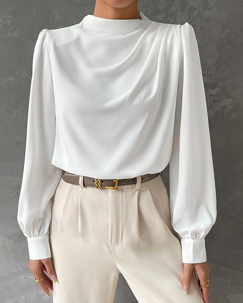 Isabella – Elegante camicetta con ruches e collo alla coreana