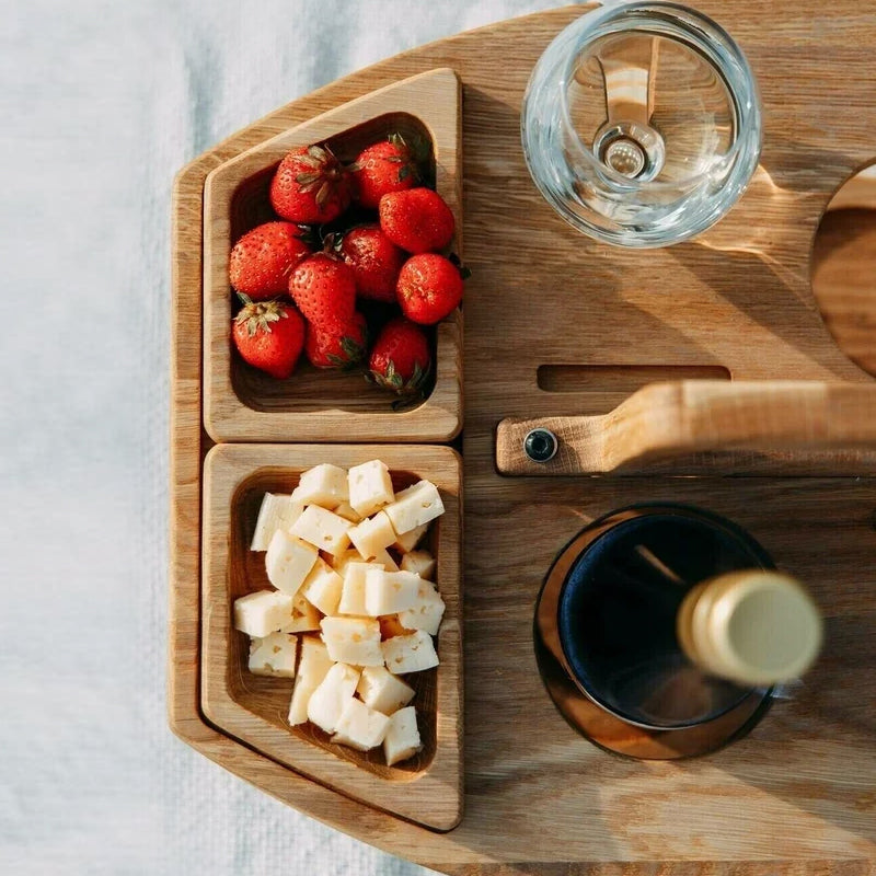 Prenosný drevený piknikový vínny stôl – WineNest