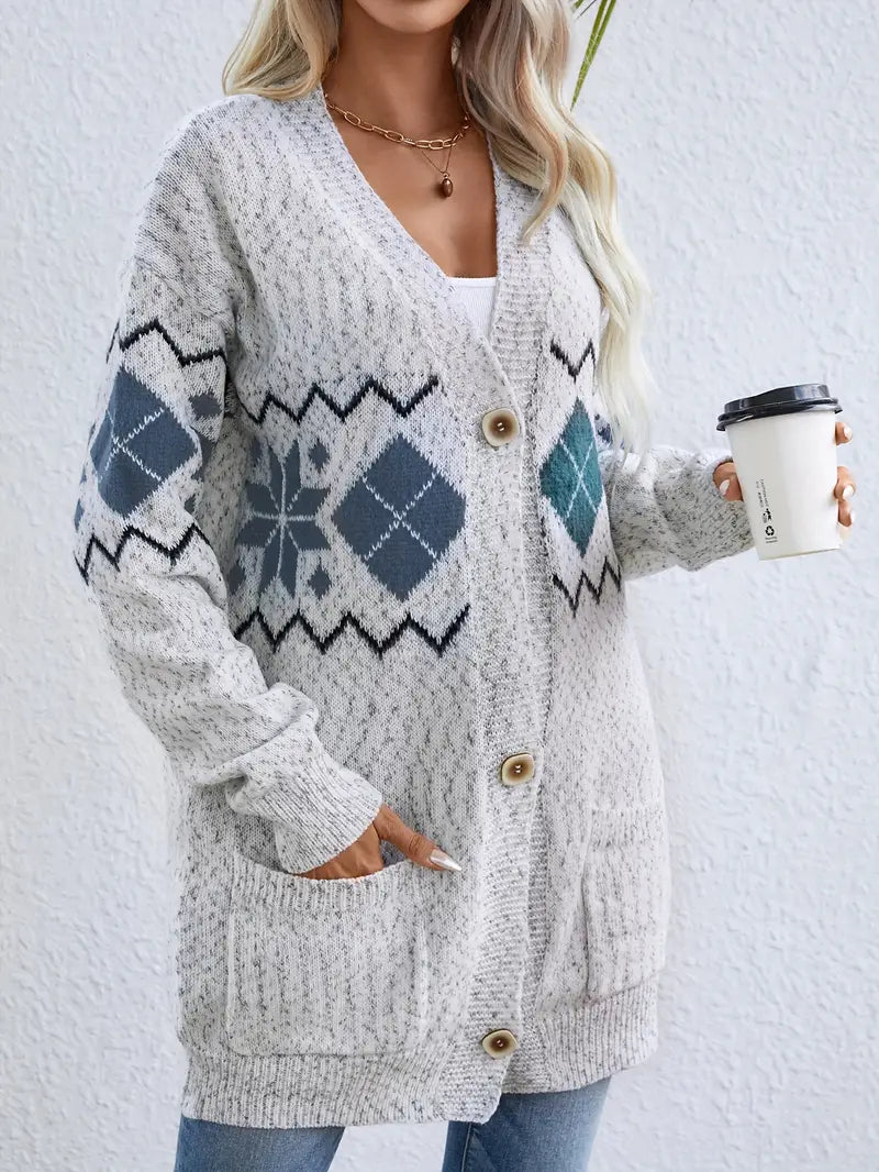 Samantha vesta s gombíkovým zapínaním a grafickým vzorom | Štýlová a pohodlná