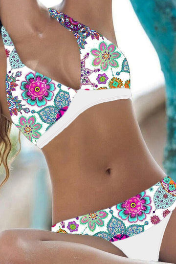 Bikini Set Damen – Blumenmuster, Halterneck & Gepolsterte Cups