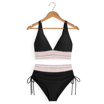 Bademode Damen Bikini Set mit Häkelspitze und High Waist