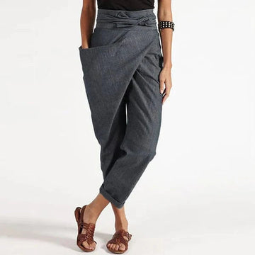 Damen Sommerhose Baggy-Stil knöchellang mit hohem Bund