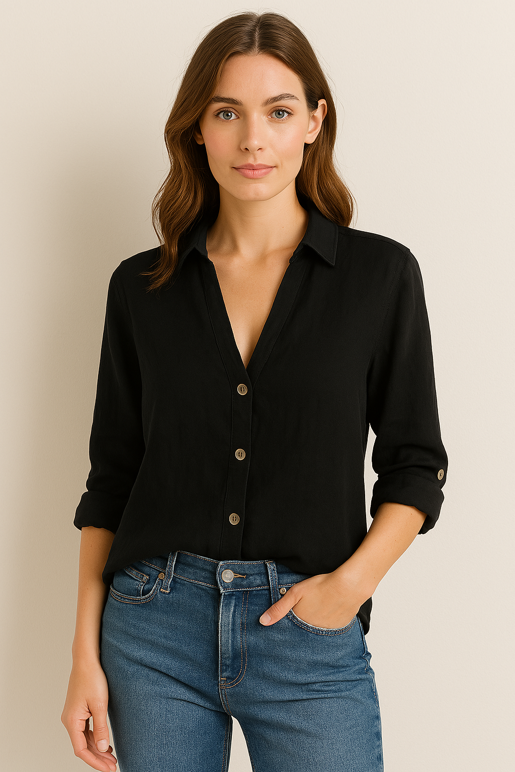 Dámská halenka s límečkem a knoflíky – volná a všestranně kombinovatelná