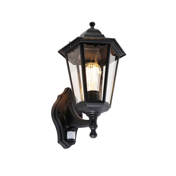 GlowWatch - Vonkajšia nástenná lampa čierna s pohybovým senzorom
