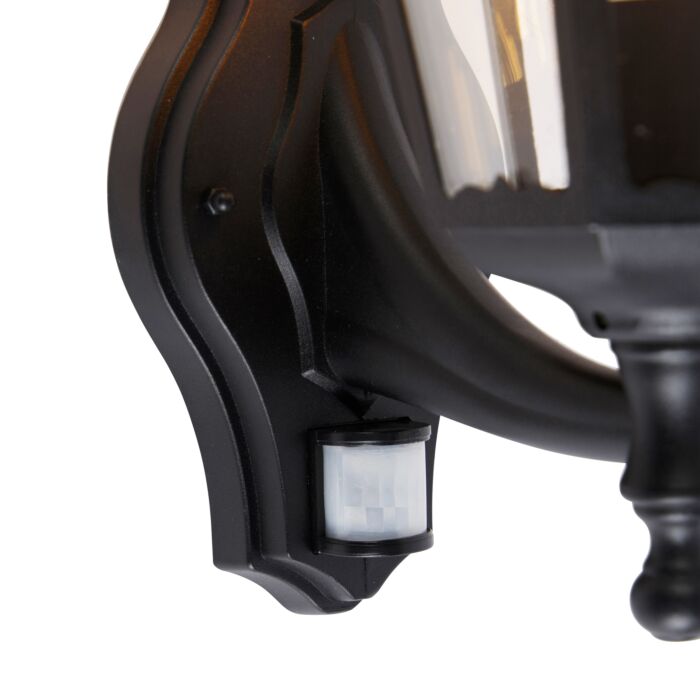 GlowWatch - Vonkajšia nástenná lampa čierna s pohybovým senzorom