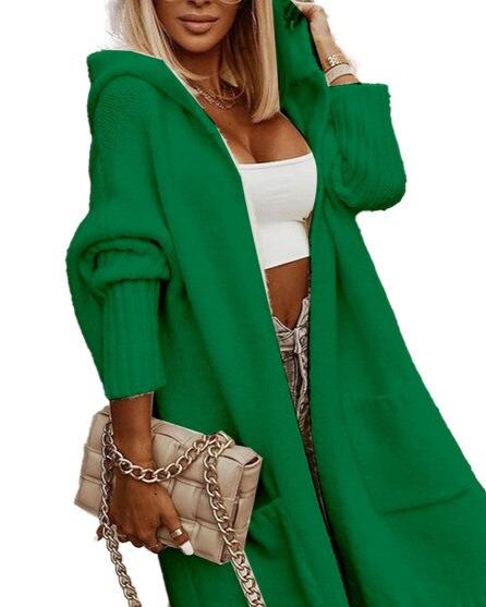 Pohodlný pletený sveter s kapucňou a otvoreným predným dielom - Bevin