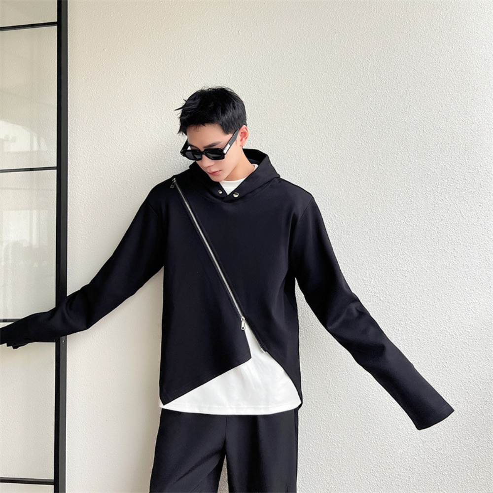 Helmut - Štýlová pánska mikina s kapucňou s asymetrickým lemom