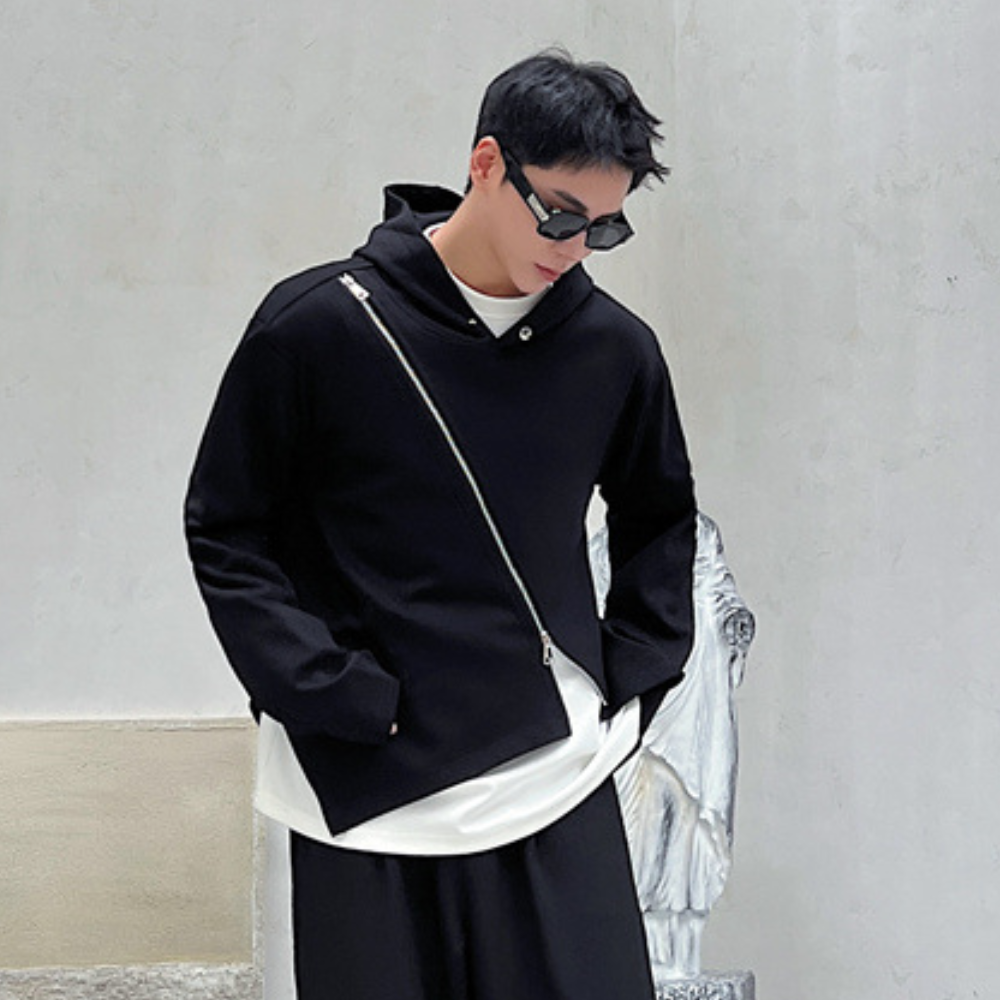 Helmut - Štýlová pánska mikina s kapucňou s asymetrickým lemom