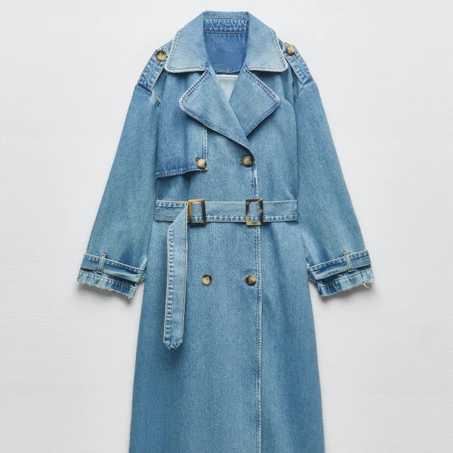 Slim Fit Denim Trenchcoat für Stil und Funktionalität
