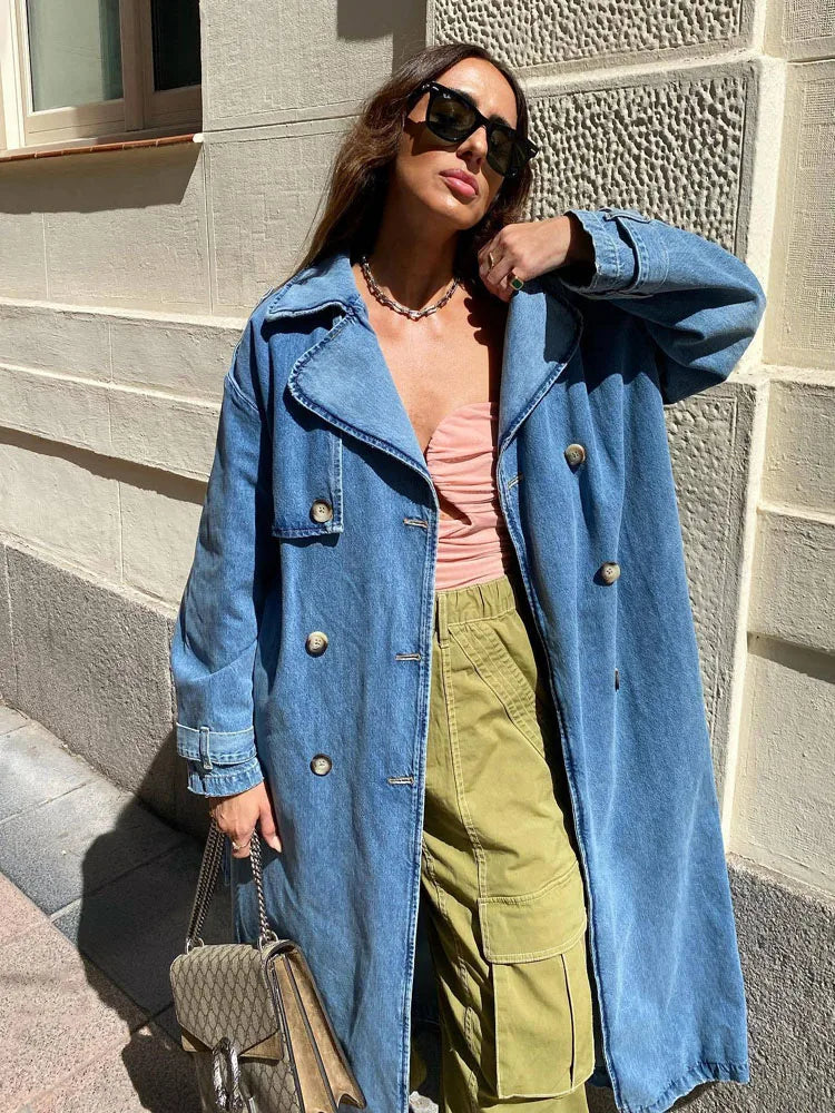 Slim Fit Denim Trenchcoat für Stil und Funktionalität