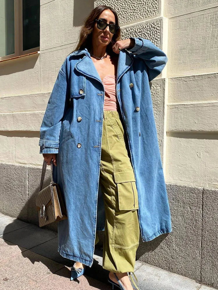 Slim Fit Denim Trenchcoat für Stil und Funktionalität