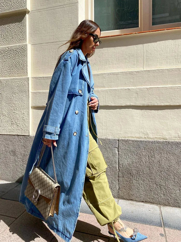 Slim Fit Denim Trenchcoat für Stil und Funktionalität