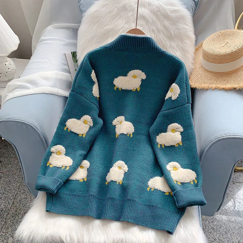 Dicke Strickjacke mit Schafmotiv - Bonnie
