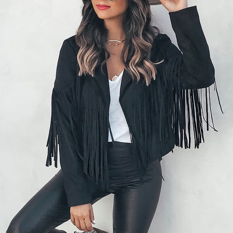 Katharina kožená bunda s strapcami – módny dámsky cardigan s strapcami
