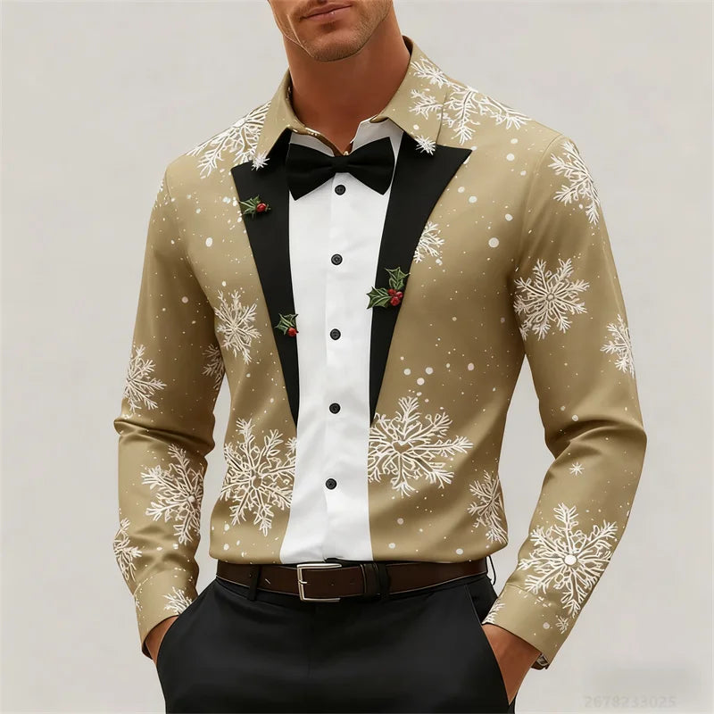 Heren Longsleeve T-Shirt met 3D Kerstboomprint voor Feestelijke Gelegenheden 17