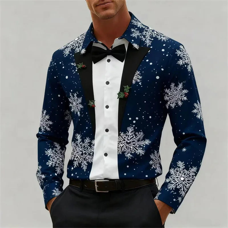 Heren Longsleeve T-Shirt met 3D Kerstboomprint voor Feestelijke Gelegenheden 4
