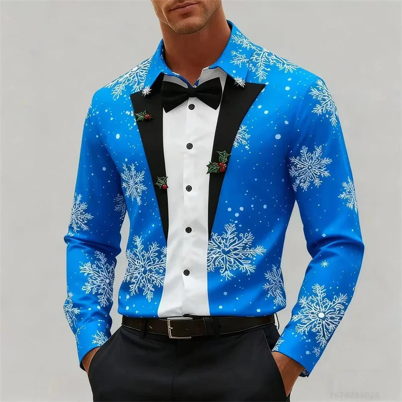 Heren Longsleeve T-Shirt met 3D Kerstboomprint voor Feestelijke Gelegenheden 6