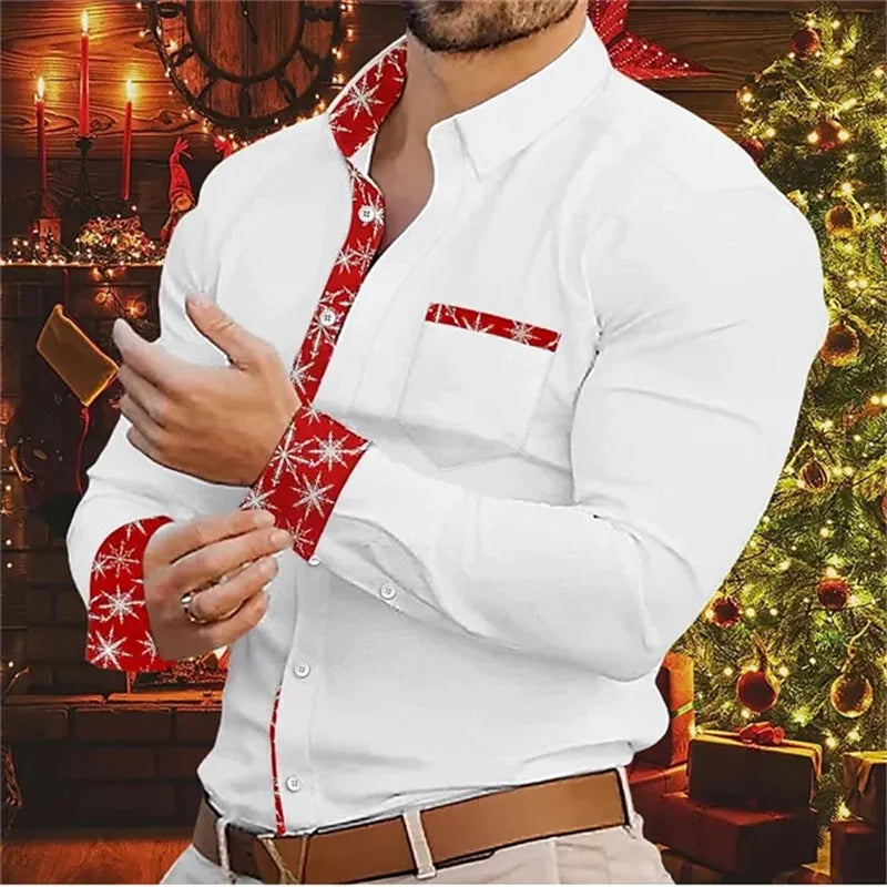 Herenoverhemd met kerstprint en lange mouwen in sneeuwvlokdesign 0