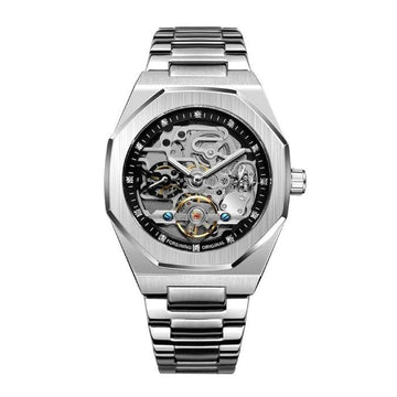 Devako Skeleton Automatik Uhr - Edelstahlband mit durchbrochenem mechanischem Uhrwerk