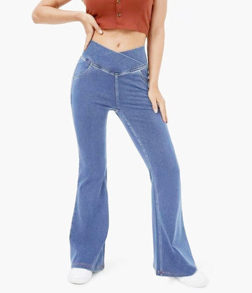Stretch-Jeans Damen mit hoher Taille & ausgestelltem Bein