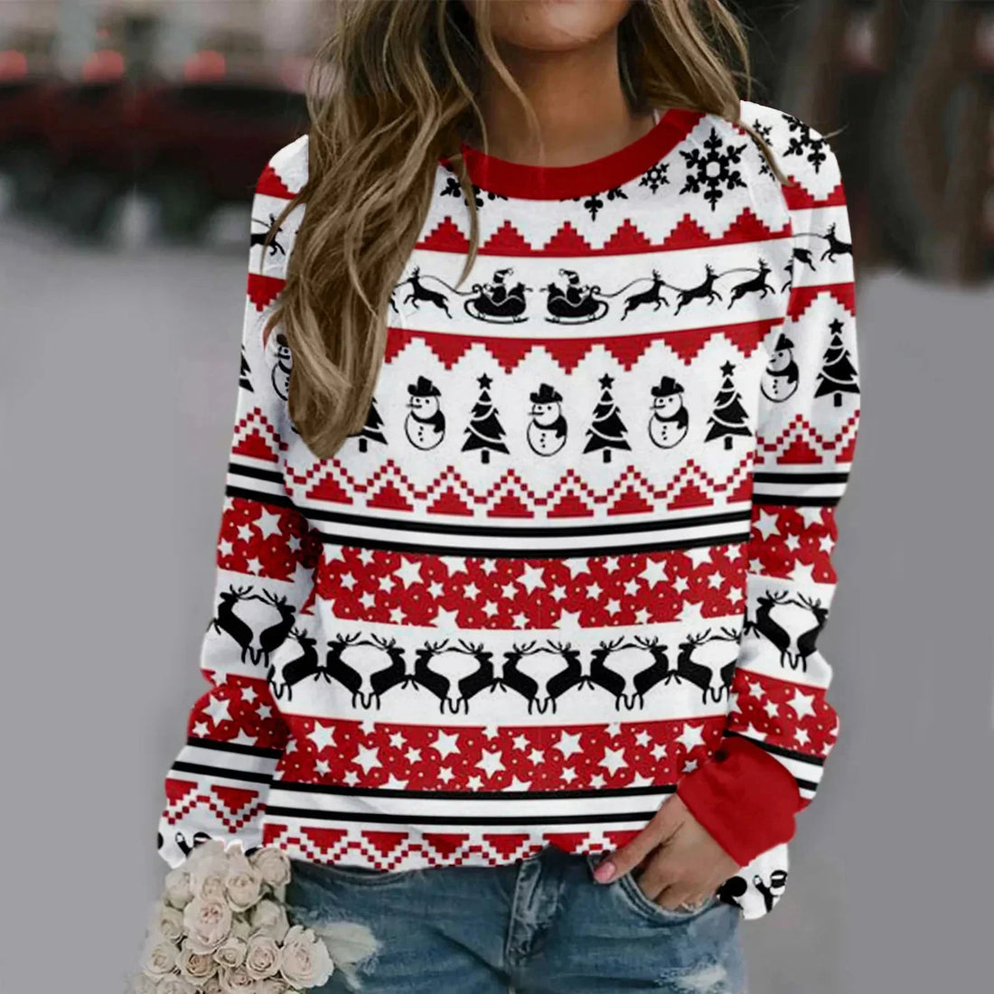 Kerstman 3D Print Sweatshirt voor Dames met Lange Mouwen 0
