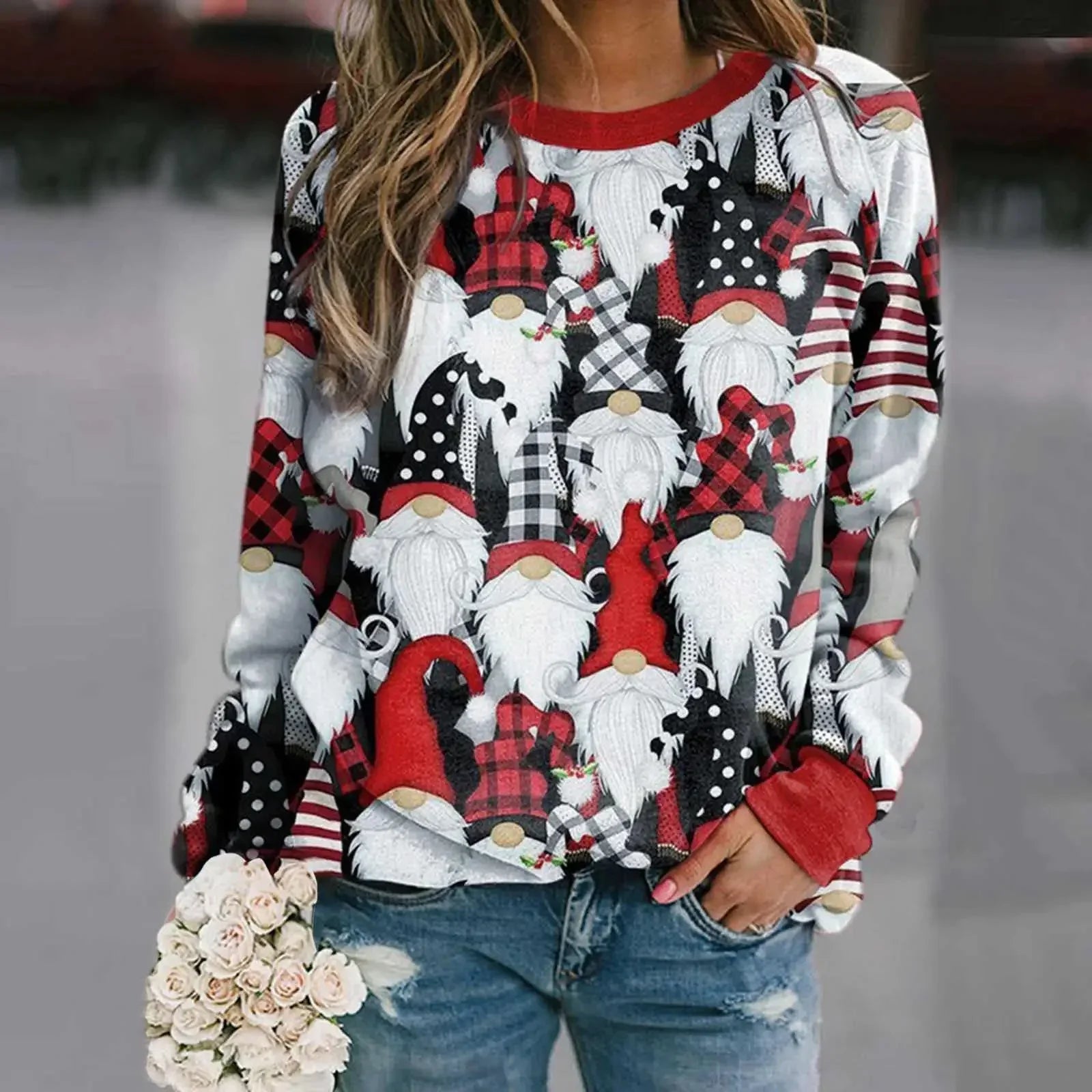 Kerstman 3D Print Sweatshirt voor Dames met Lange Mouwen 7