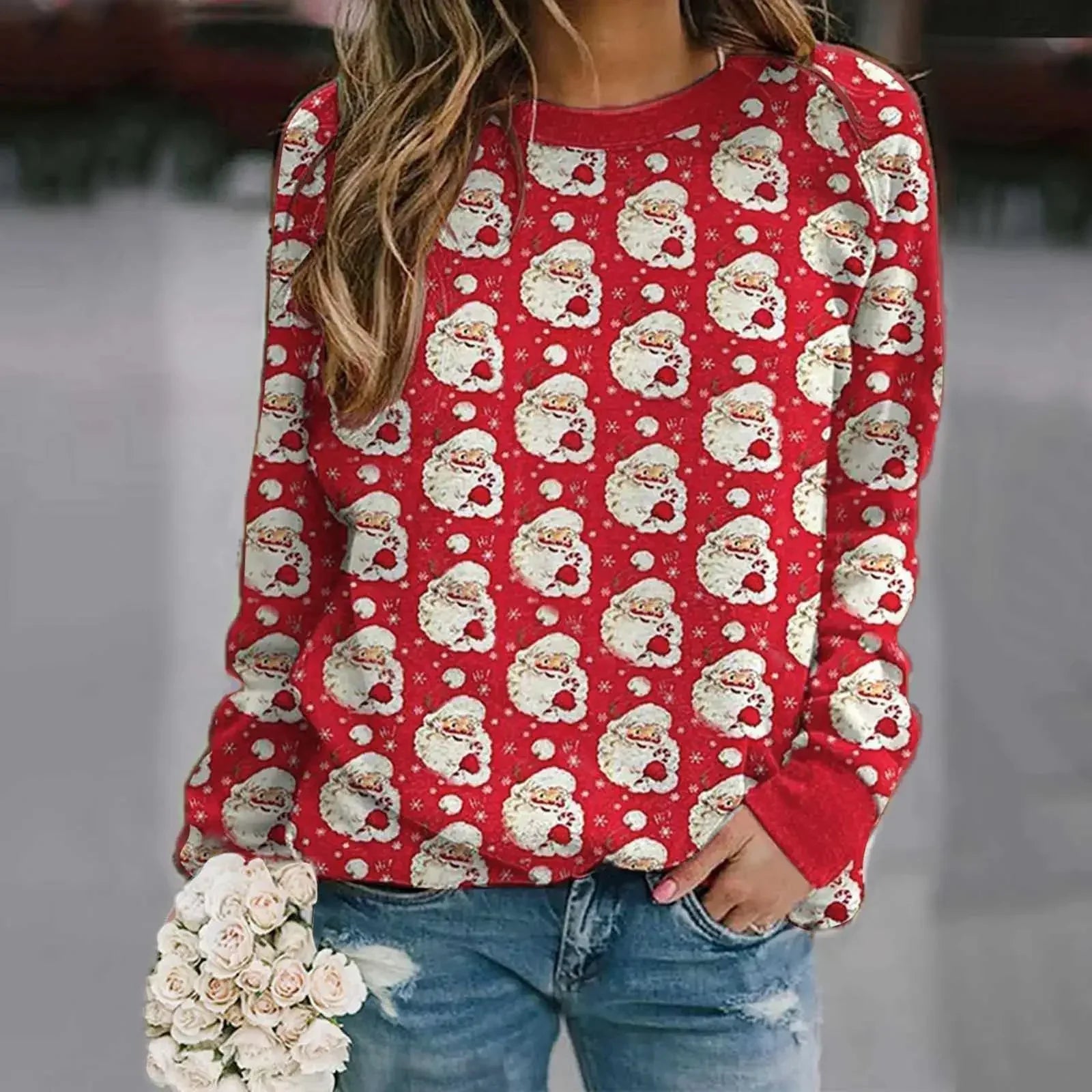 Kerstman 3D Print Sweatshirt voor Dames met Lange Mouwen 8