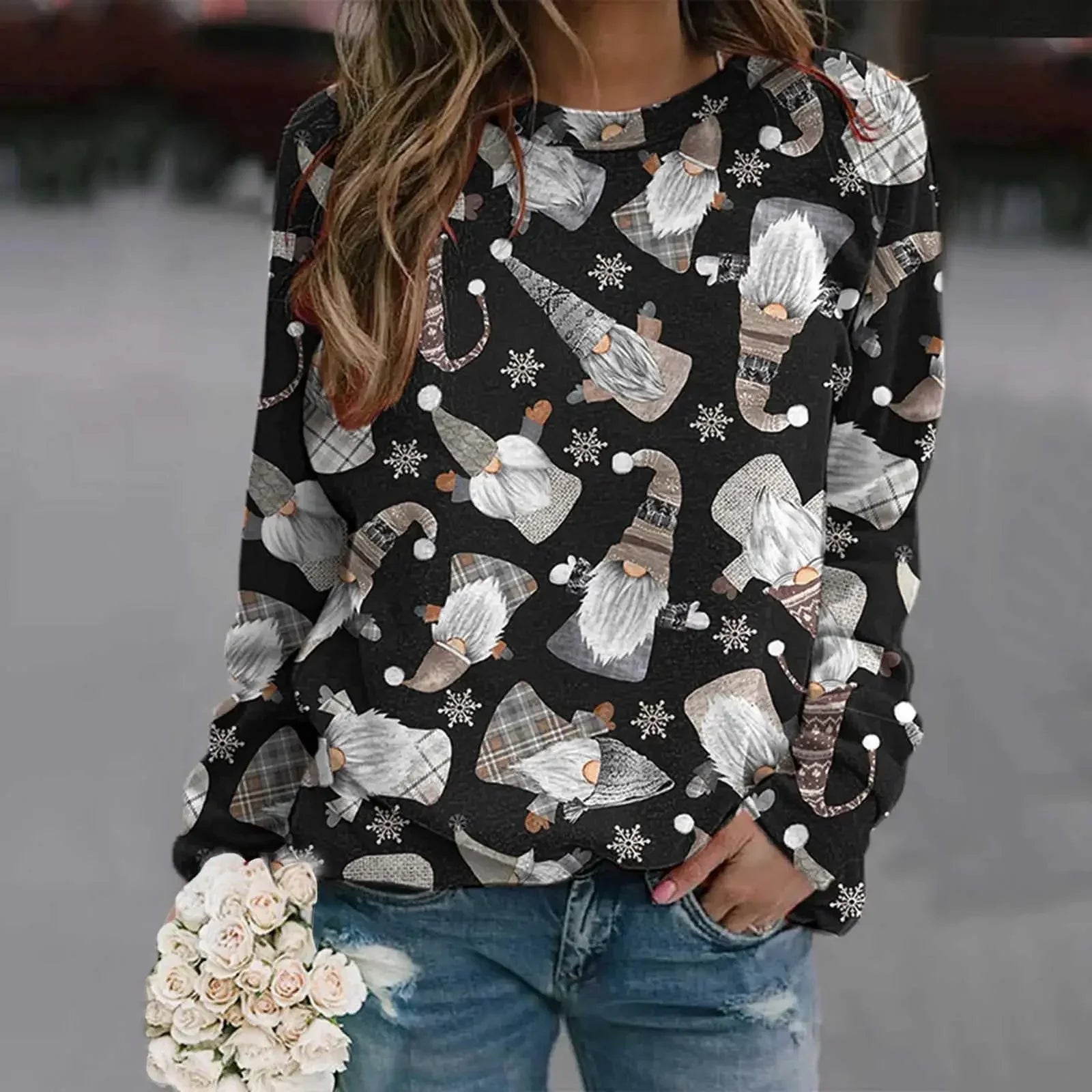 Kerstman 3D Print Sweatshirt voor Dames met Lange Mouwen 9