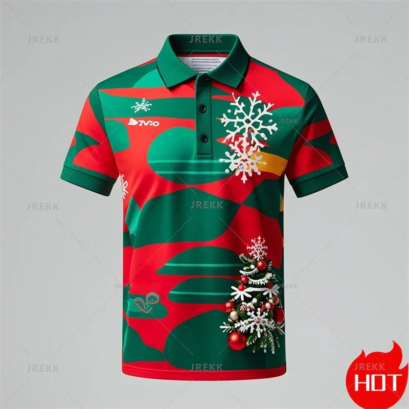Kerstman 3D poloshirt voor mannen met vrolijke kerstprint 12